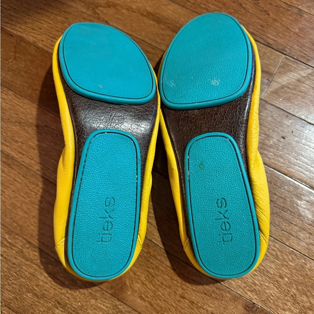 Tieks Mustard Yellow Flats with Teal Sole - Picture 3 of 4